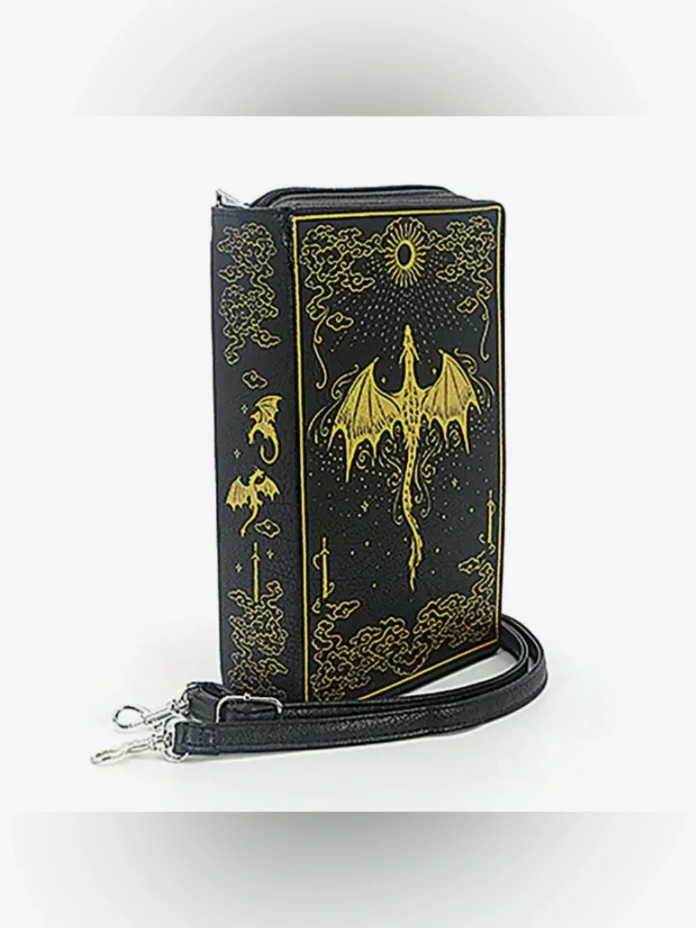Black & Gold Dragon Crossbody Phone Bag - Unbranded